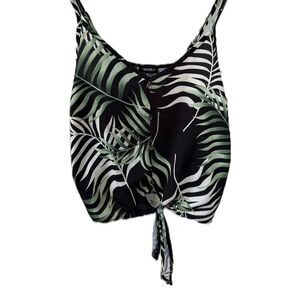 JWLovesMe Hawaiian Inspired Tropical Palm Leaves Faux Button Front Tie Cami Top